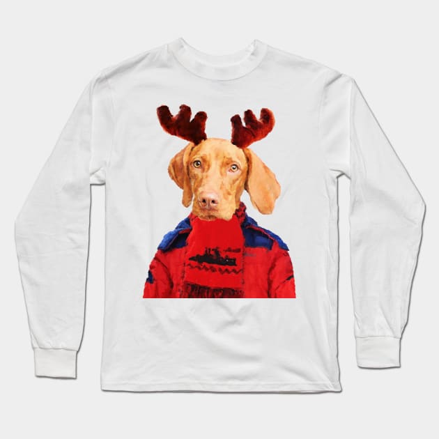 Funny Christmas Dog Portrait Long Sleeve T-Shirt by DarkMaskedCats